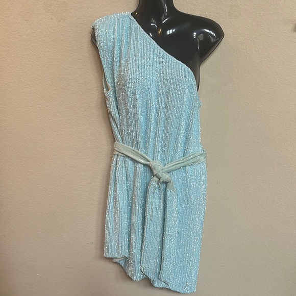Retrofete REVOLVE  Sz Medium Blue Asymmetrical Tie Front Sundress - Picture 2 of 8